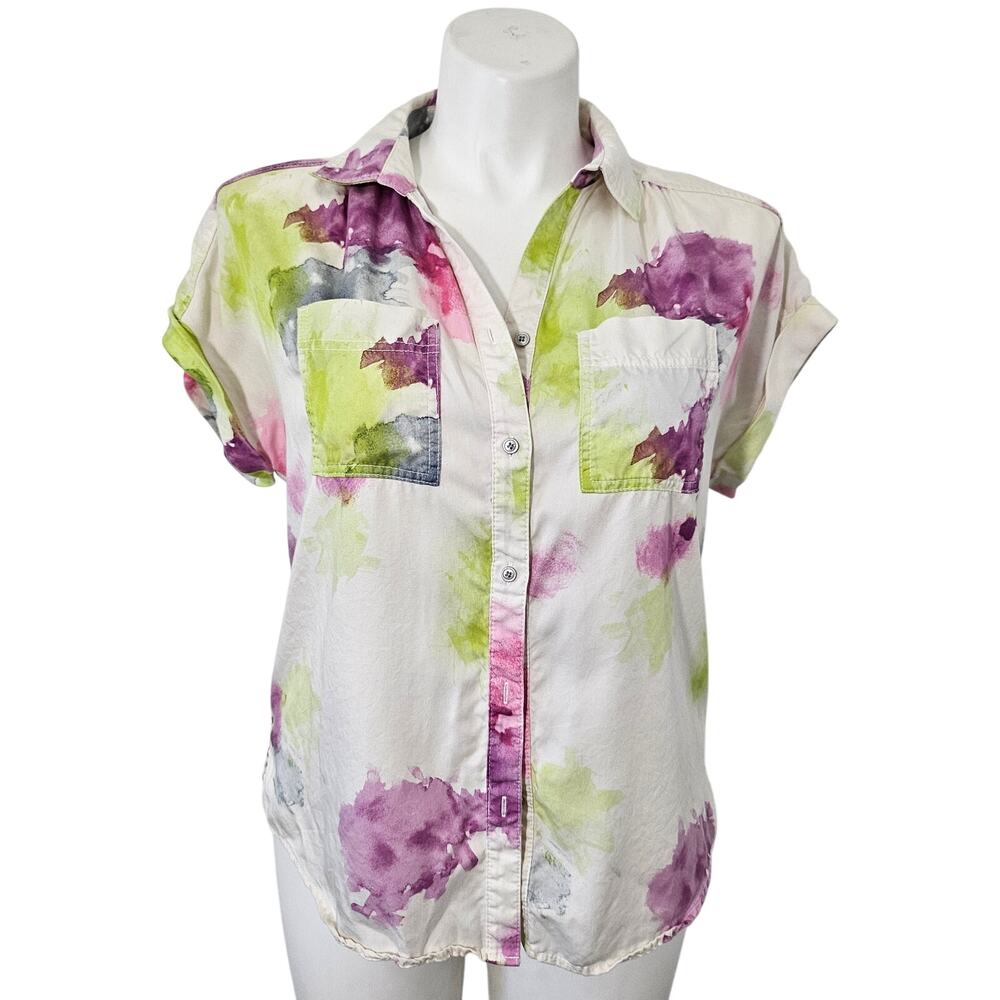 Westbound Abstract Print Short Sleeve Button-Front Shirt - M